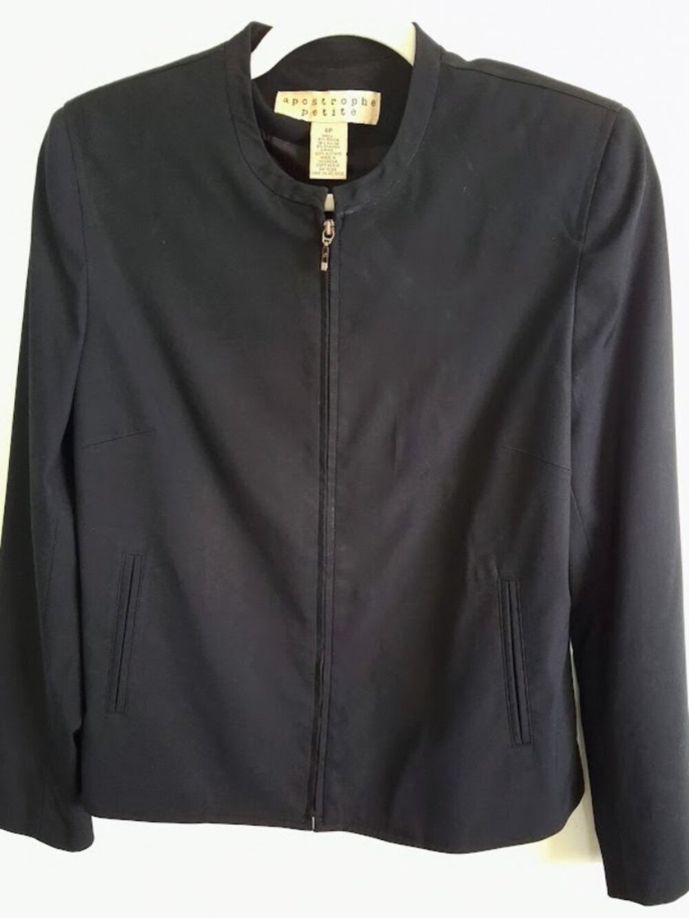 Apostrophe Vintage Women’s Black Zip-Up Jacket Blazer Coat Petite 6 Fully Lined